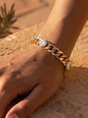 Gold CZ Curb Chain Bracelet (4453)
